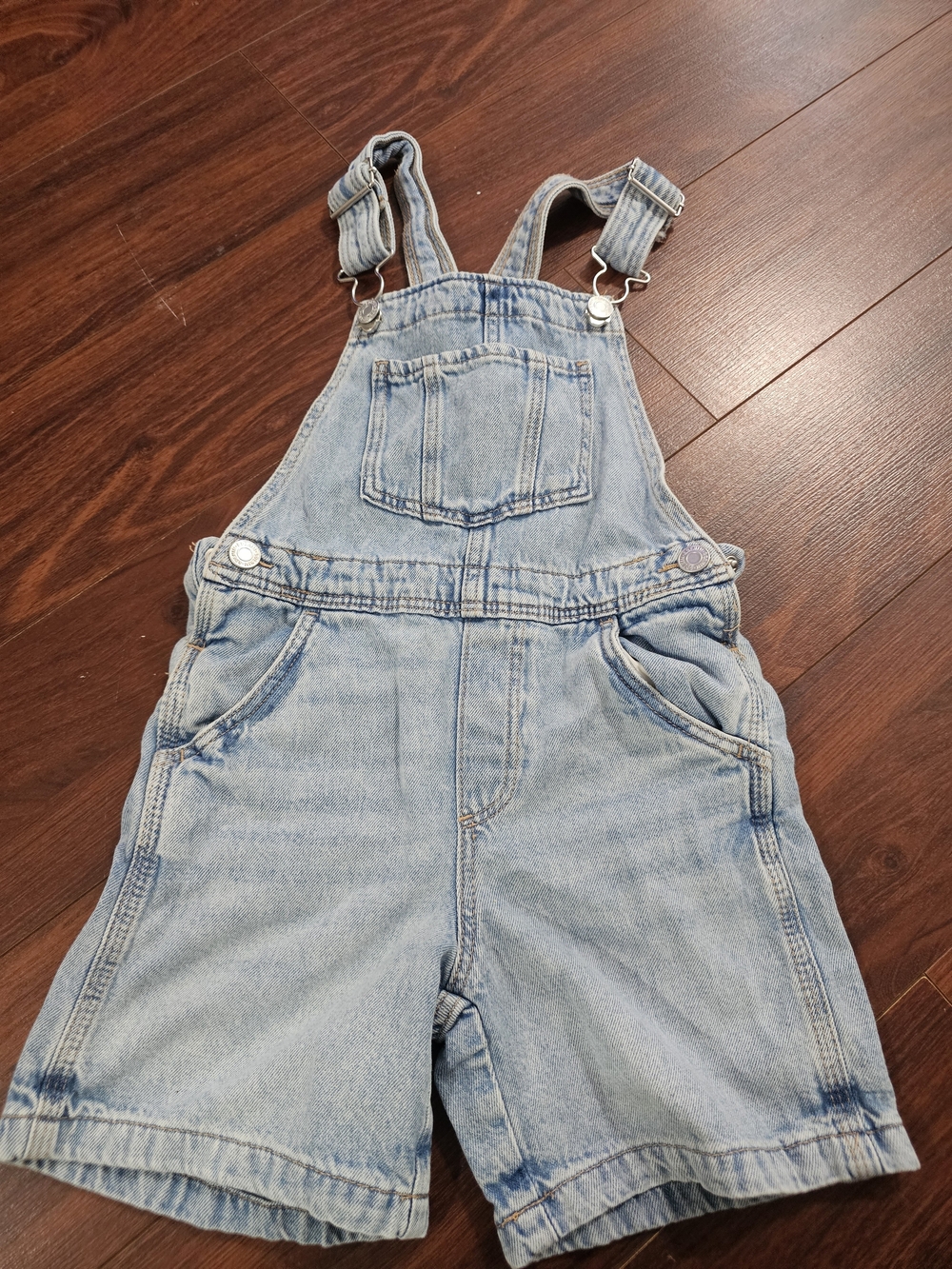 H&M Kids Light Blue Denim Shortalls with Front Bib Pocket Sz 6X